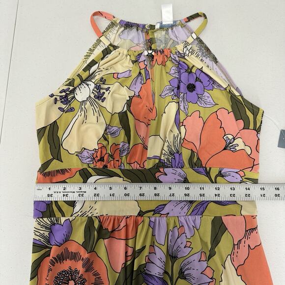 London Times Womens Dress 10 Green Floral Halter Maxi Jersey Resort Tropical - Picture 8 of 13